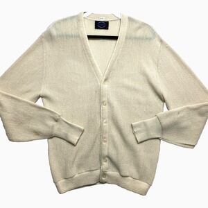 Vintage Jantzen Cardigan Sweater Mens Medium Beige Knit Wool Acrylic Grunge
